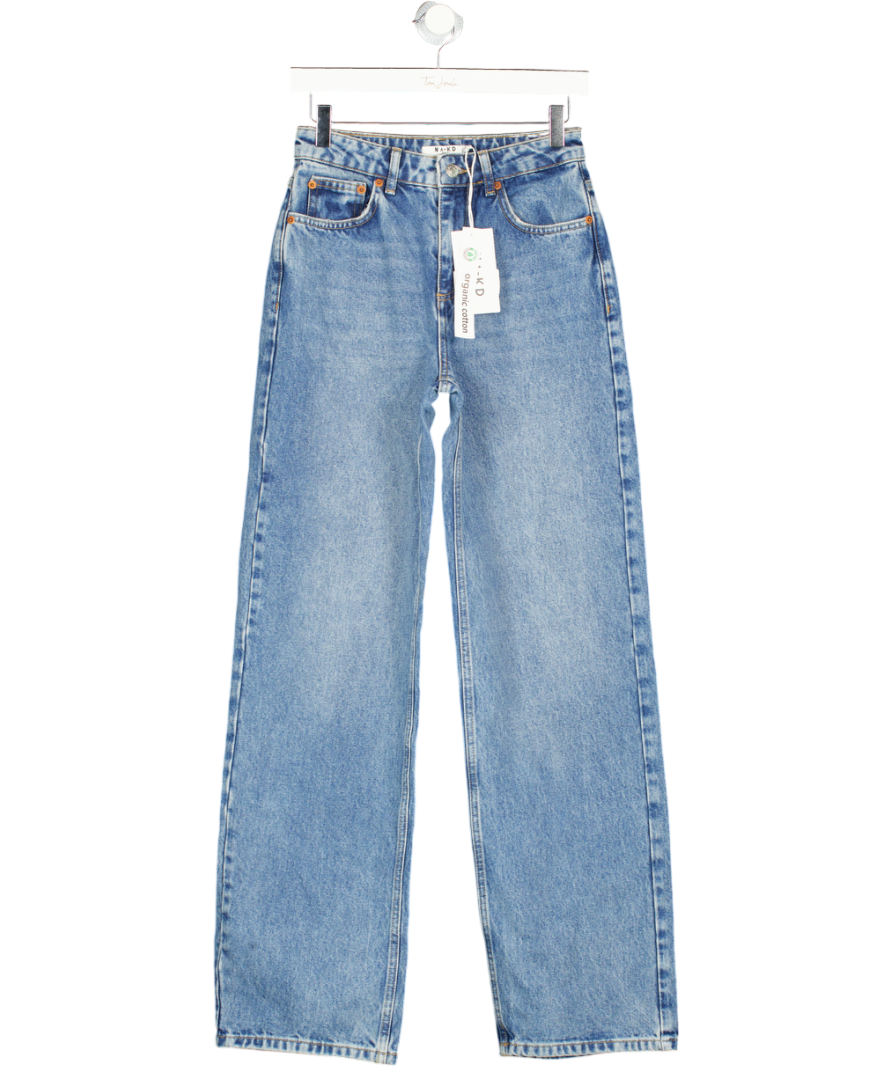 NA-KD Blue Loose Straight Mid Waist Jeans UK 6