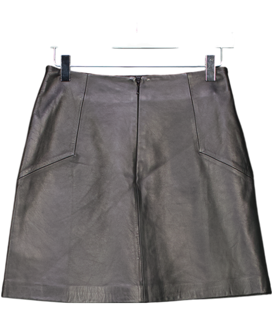 Whistles Black Real Leather A Line Skirt UK 8