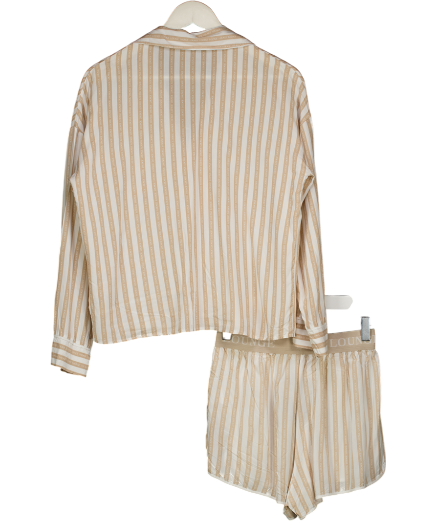 LOUNGE 2-piece Beige / White Striped Logo Pyjama Shirt And Boxer Set UK XS/S