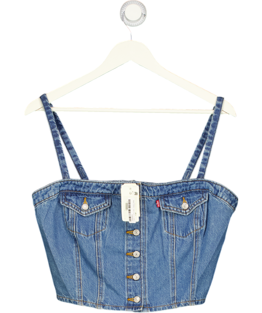 LEVI'S Blue Square Neck Shirred Back Cami Top UK L