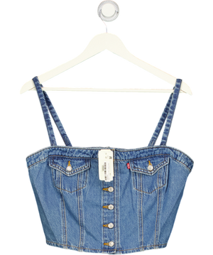 LEVI'S Blue Square Neck Shirred Back Cami Top UK L
