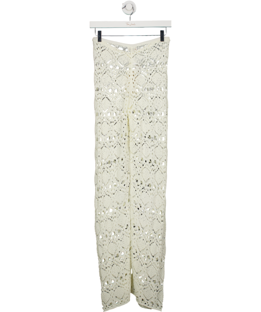 Meshki White Trena Crochet Knit Pants UK XS