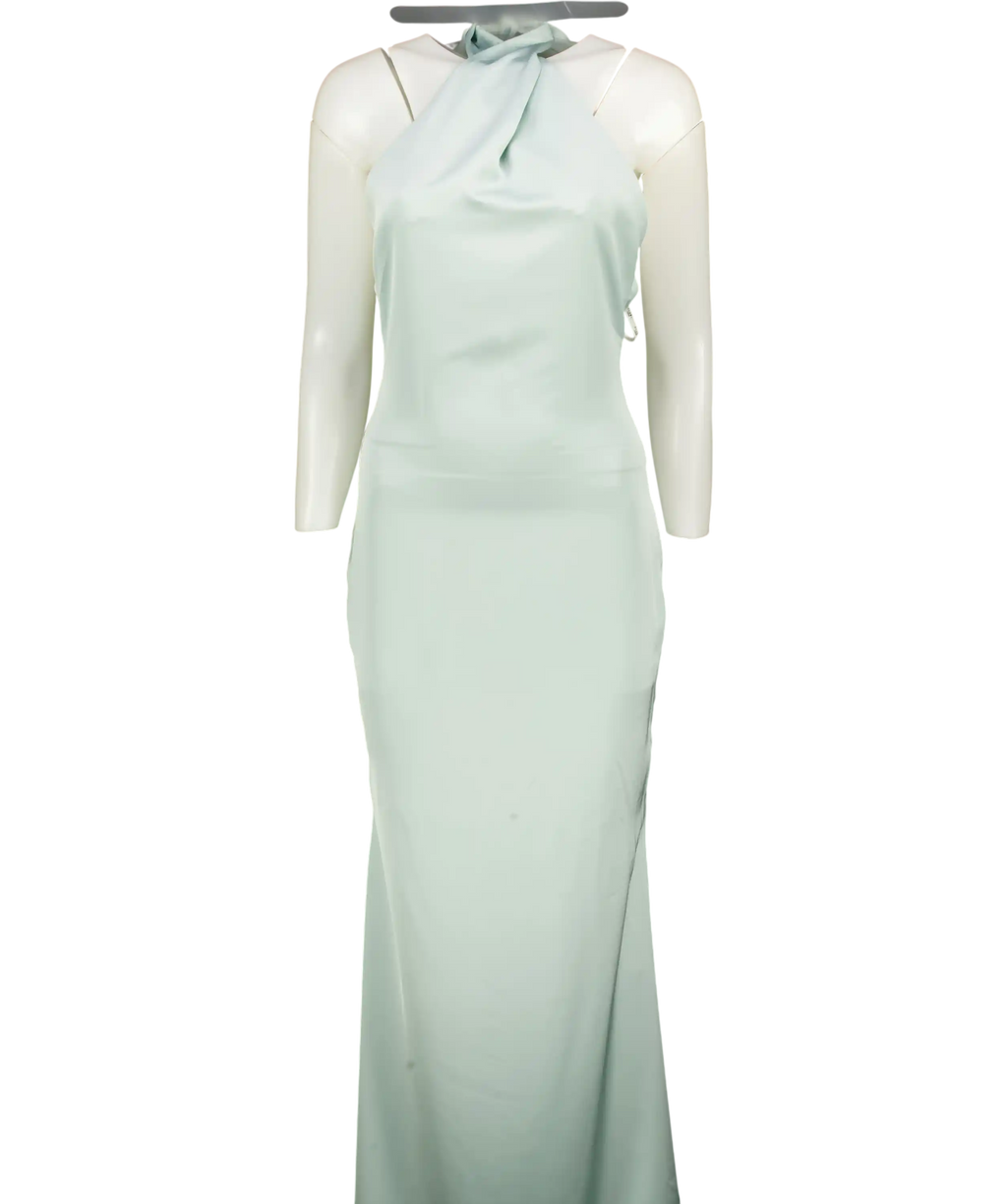 Club L Green Unbeatable Satin Cross Over Halter-neck Maxi Dress UK 8