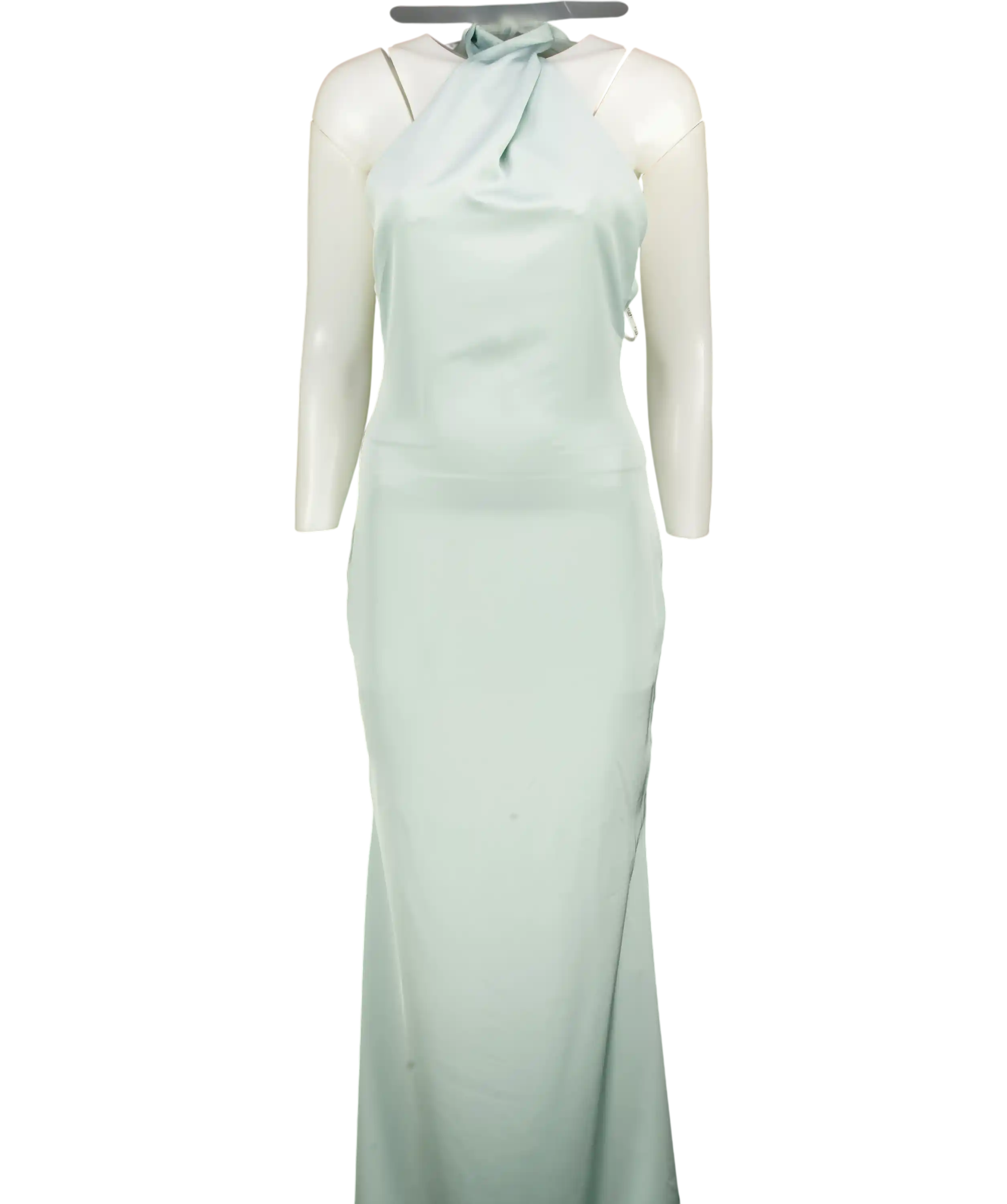 Club L Green Unbeatable Satin Cross Over Halter-neck Maxi Dress UK 8