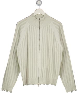 OHNIW Cream Distressed Zip Ribbed Cardigan UK M/L