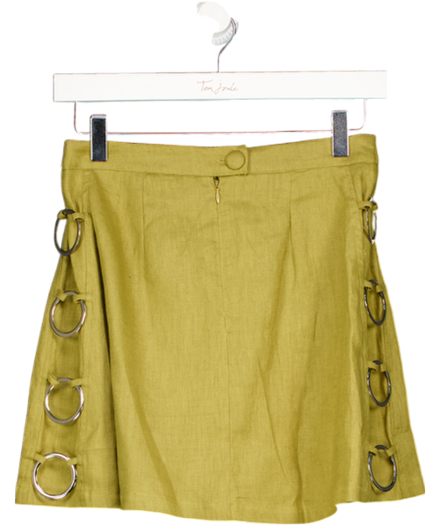 VRG GIRL Green Linen A-line Mini Skirt With Ring Detail UK 6