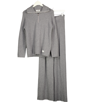 4th & Reckless Grey Ribbed Knit Quarter Zip Jumper And Wide Leg Trouser Co-ord UK 8