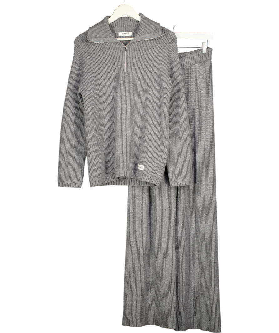 4th & Reckless Grey Ribbed Knit Quarter Zip Jumper And Wide Leg Trouser Co-ord UK 8