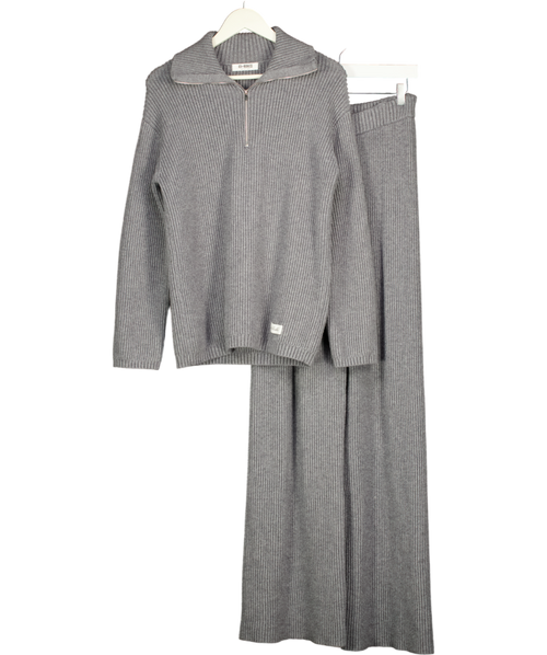 4th & Reckless Grey Ribbed Knit Quarter Zip Jumper And Wide Leg Trouser Co-ord UK 8