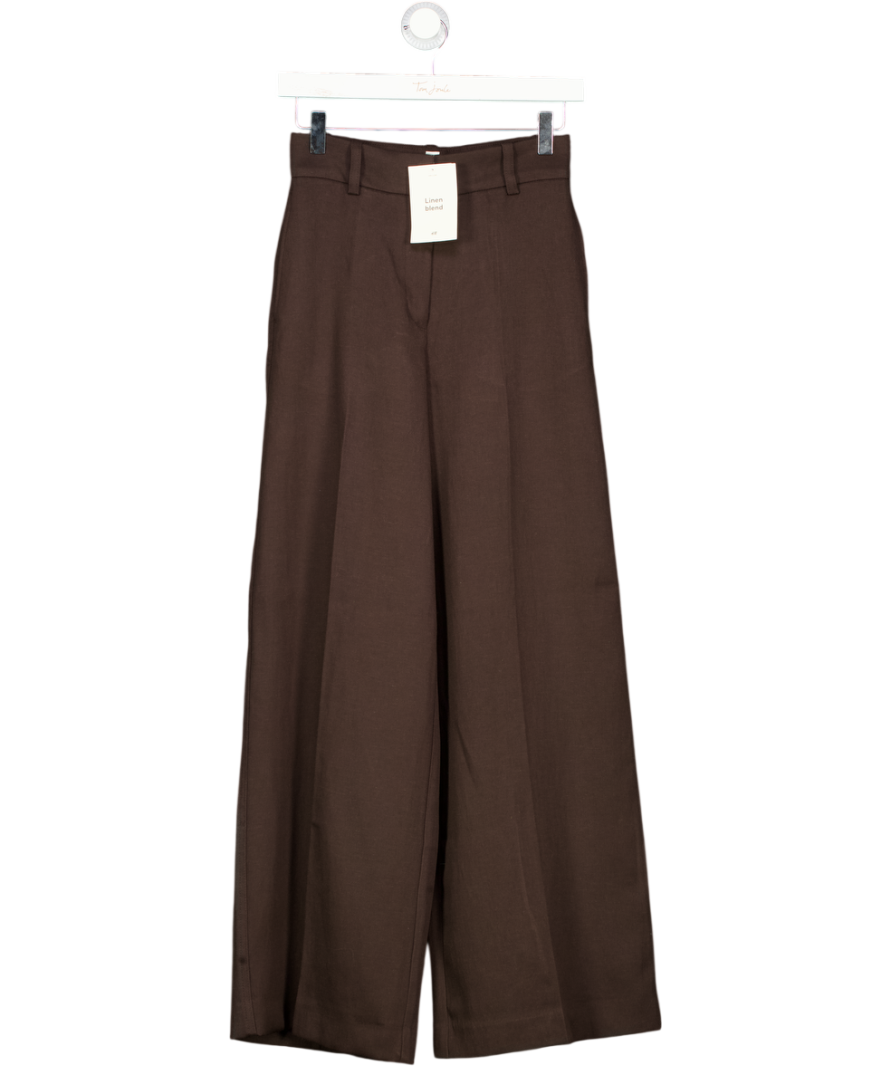 H&M Brown Wide Linen-blend Trousers UK 4