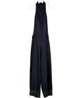 ZARA Navy Blue Linen Blend Halter Jumpsuit With Contrast Topstitching UK S