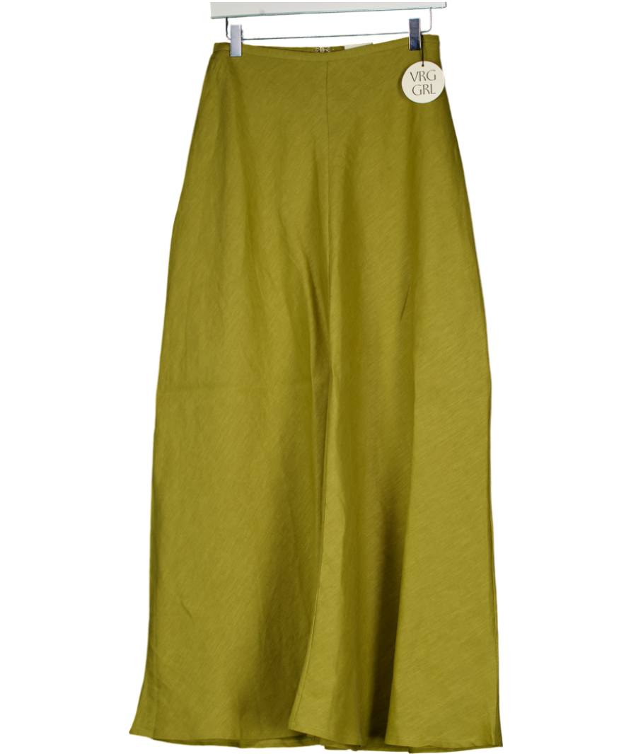 VRG Girl Solene Linen Maxi Skirt Olive Green UK 8