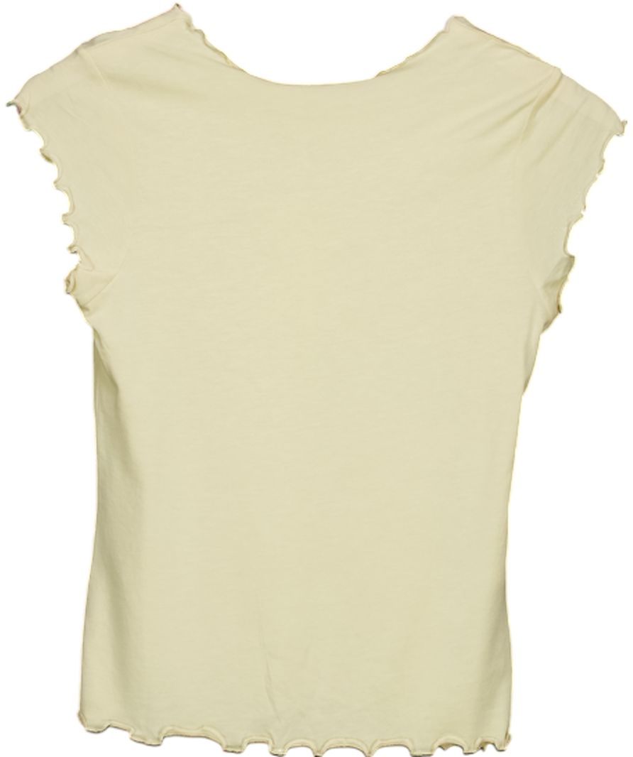 MANGO Butter Yellow T-shirt With Scalloped Edges UK XS