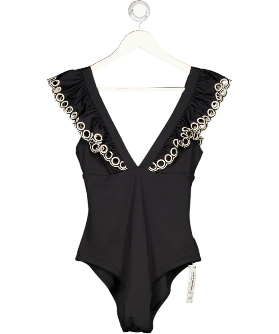 NEXT Black & White Plunge Front Lace Ruffle Swimsuit UK 12