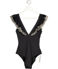 NEXT Black & White Plunge Front Lace Ruffle Swimsuit UK 12