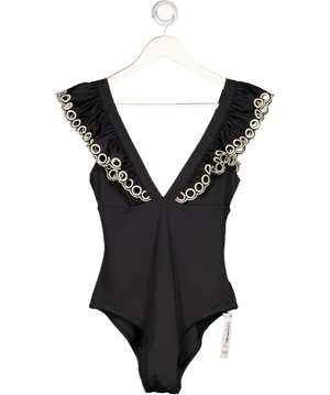 NEXT Black & White Plunge Front Lace Ruffle Swimsuit UK 12
