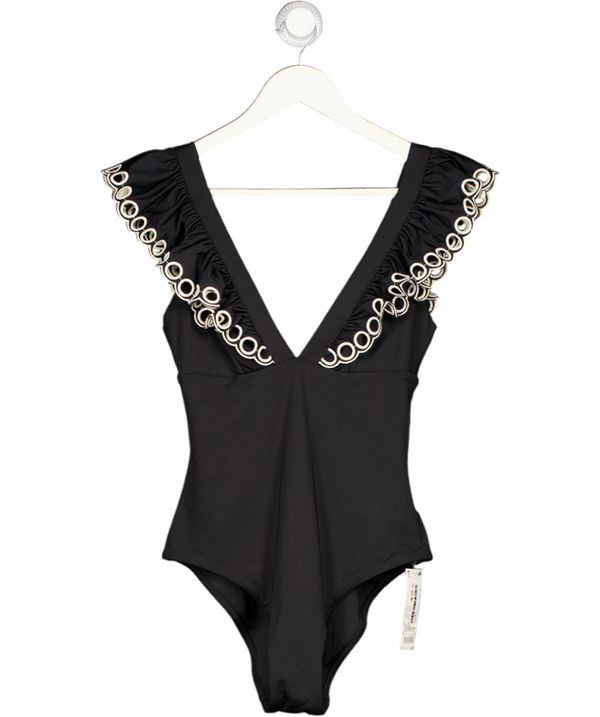 NEXT Black & White Plunge Front Lace Ruffle Swimsuit UK 12