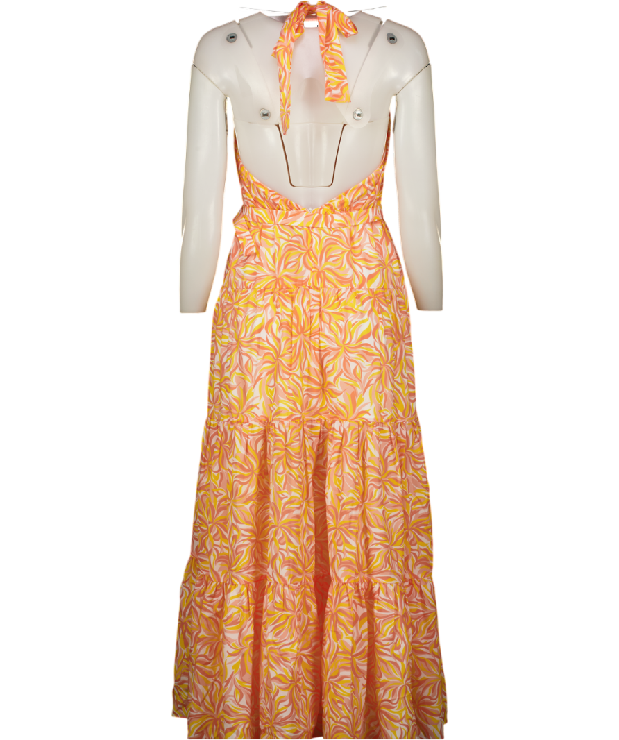 PALOMA BLUE Orange Floral Halter Maxi Dress UK XS
