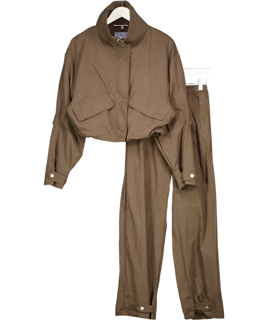 THE COUTURE CLUB Brown 2-piece Funnel Neck Shell Jacket (UK 8) And Barrel Leg Trousers Set UK 6
