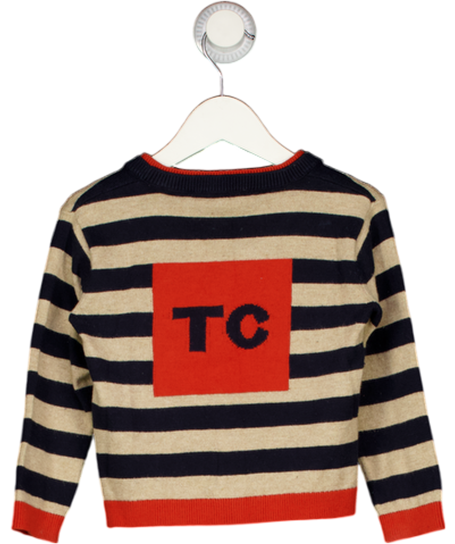 TARTINE ET CHOCOLAT Blue V Neck Stripe Cotton Button Fronted Cardigan 2 Years