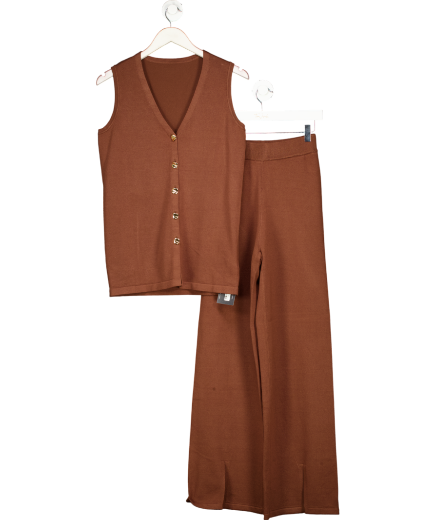 commense Brown Golden Button Knit Vest Pants Set UK XS