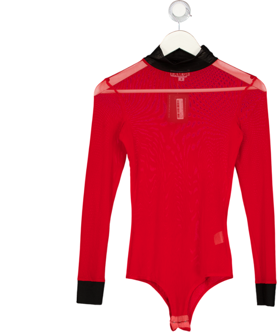 I.AM.GIA Red & Black High Neck Mesh Bodysuit UK S