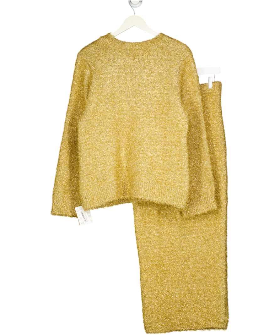 ASOS 2-piece Tinsel Oversized Jumper And Midi Skirt Set In Metallic Gold UK XS