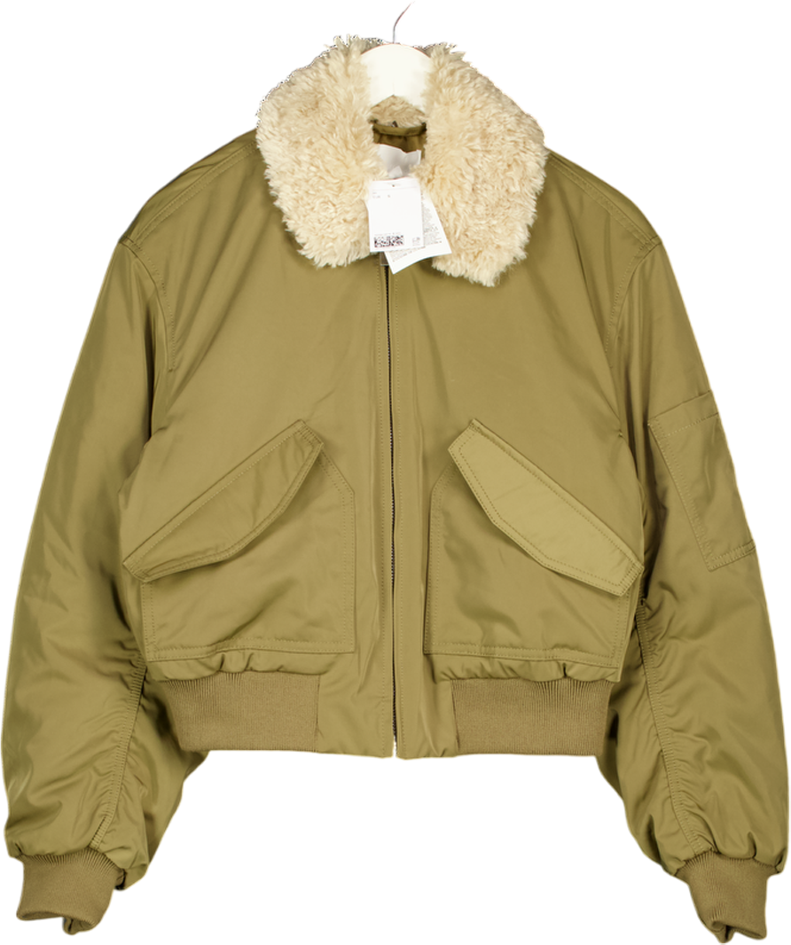 H&M Khaki Green Oversize Collared Bomber Jacket UK S