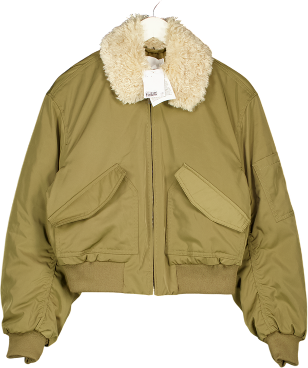 H&M Khaki Green Oversize Collared Bomber Jacket UK S