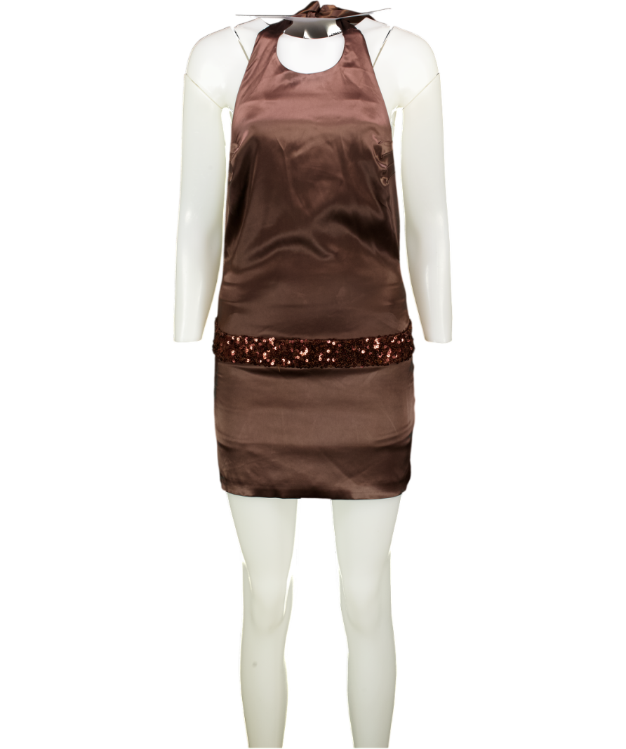 NADIA LONDON Chocolate Brown Satin Blair Mini Dress UK 8