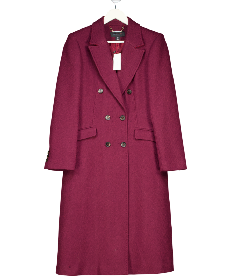 Karen Millen Burgundy Red Premium Italian Manteco Wool Fitted Tailored Midi Coat UK 10