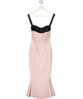 OH POLLY Valentina Layered Bra-detail Fishtail Midaxi Dress In Pink Polka Dot UK 8