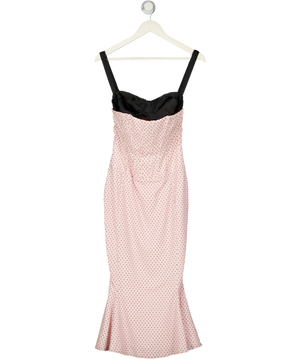 OH POLLY Valentina Layered Bra-detail Fishtail Midaxi Dress In Pink Polka Dot UK 8