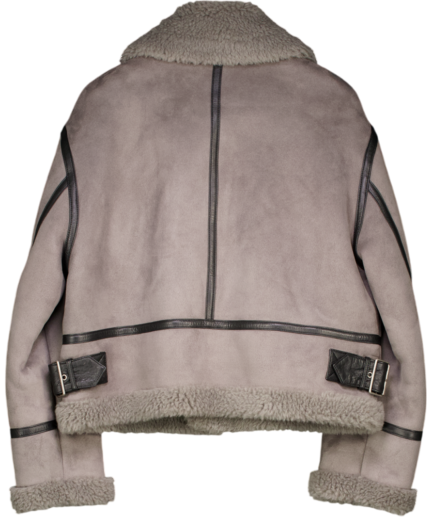 MO&Co. Grey Suede Textured Faux Shearling Jacket UK L