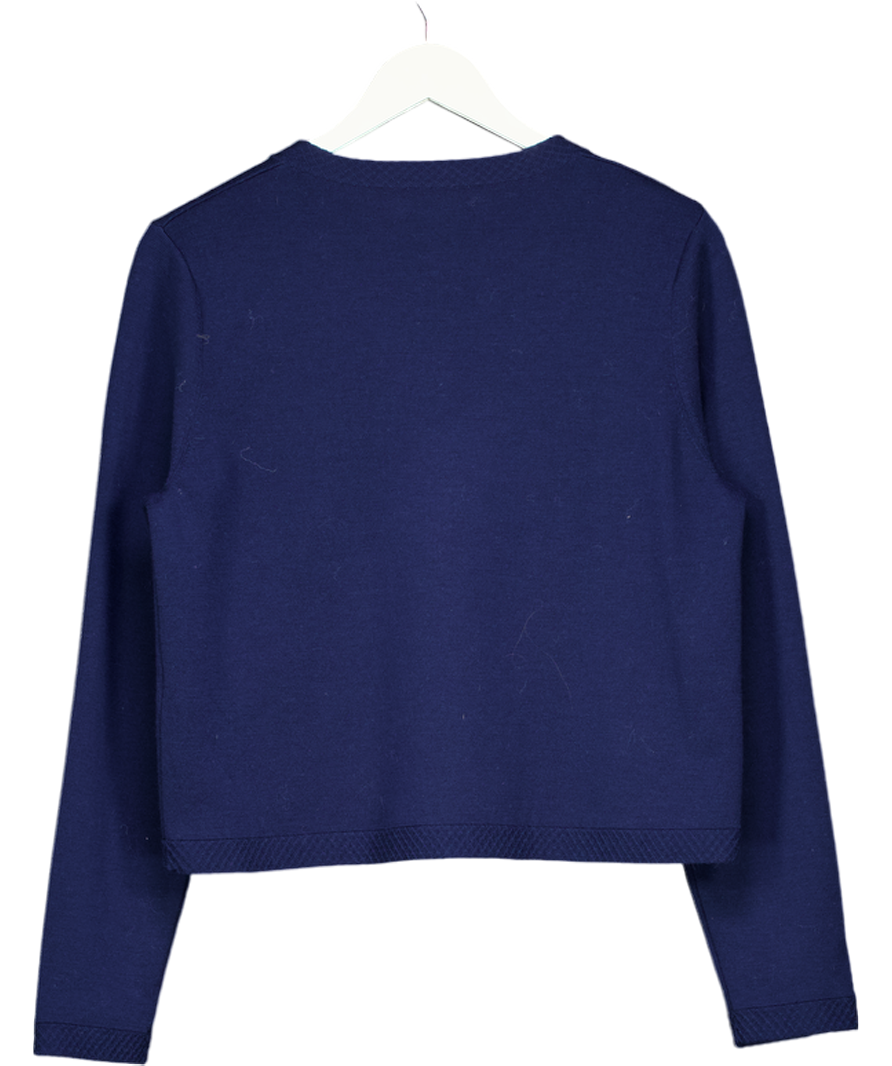 LILYSILK Blue Navy Merino Cardigan With Gold Button Detail UK S