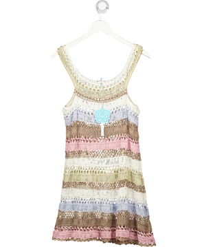 MY BEACHY SIDE Cream Pastel Crea / Pink / Blue Cleo Hand-crocheted Dress UK S