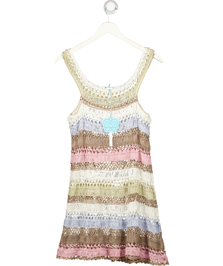 MY BEACHY SIDE Cream Pastel Crea / Pink / Blue Cleo Hand-crocheted Dress UK S