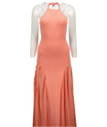 MESHKI Soleil Knit And Mesh Halter Maxi Dress - Coral Orange UK XS