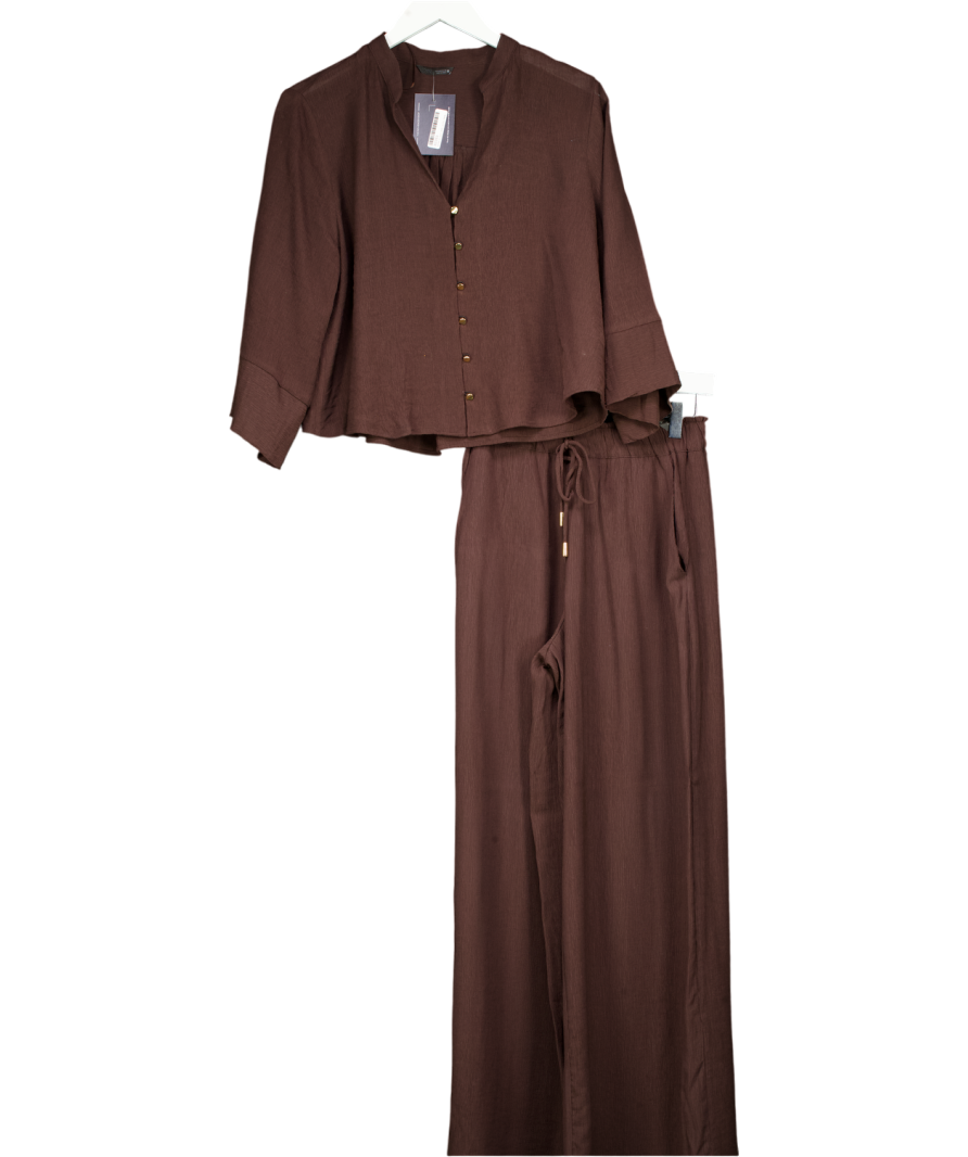ZARA 2-piece Chocolate Brown Cotton Gauze Blouse (uk M)  & Wide Leg Trousers UK XS