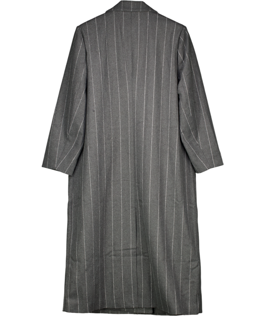 Aria Cove Grey Oversized Tailored Collar Detail Longline Coat With Wool In Charcoal Pinstripe UK 16