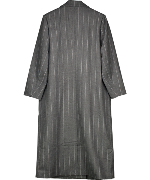 Aria Cove Grey Oversized Tailored Collar Detail Longline Coat With Wool In Charcoal Pinstripe UK 16
