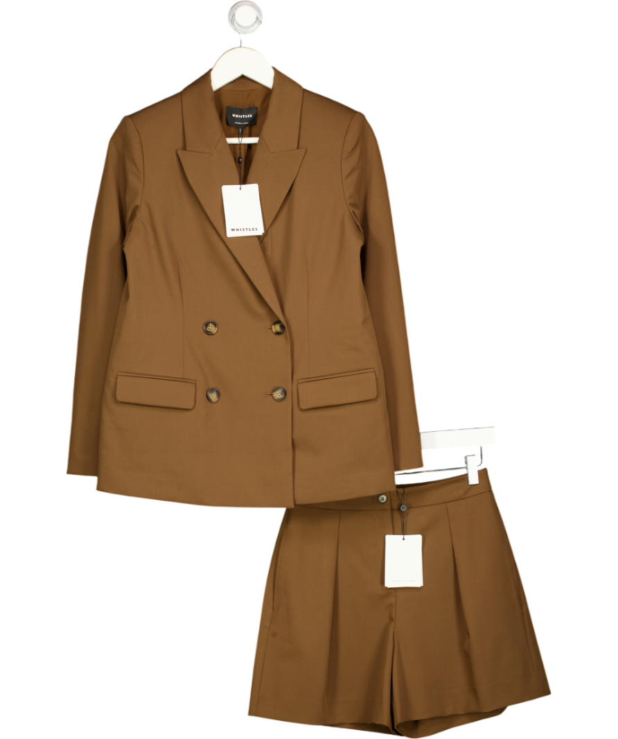 WHISTLES 2-piece Brown Double Breasted Blazer & Tailored Shorts Set UK 6