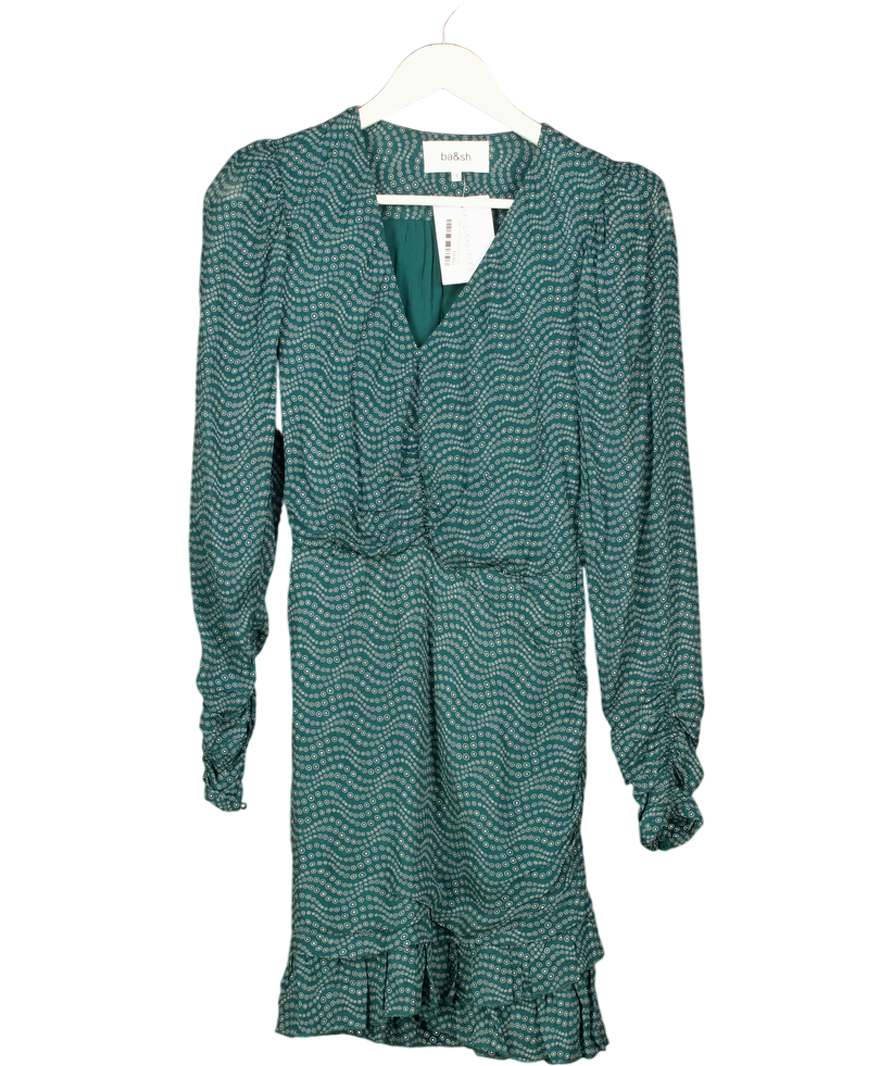 Ba&sh Green Long Sleeve Frill Hem Dress Sz0 UK 6