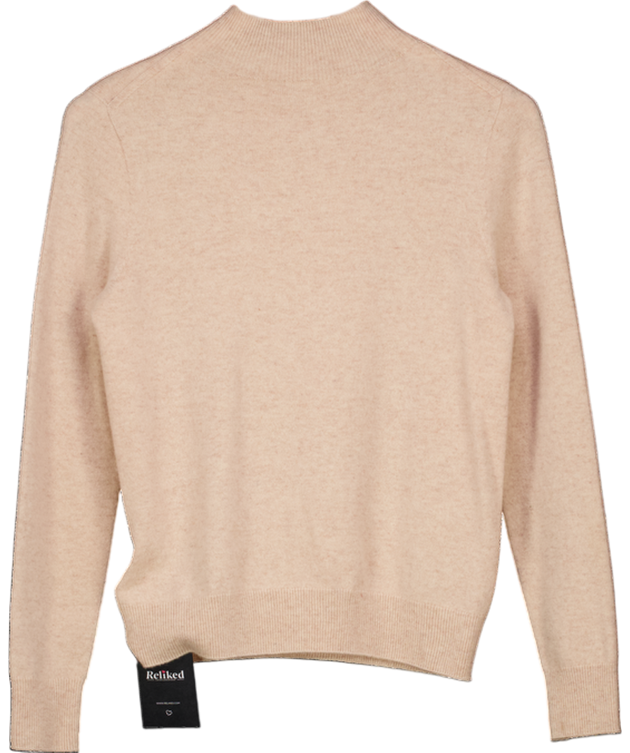 GOELIA Beige 100% Wool Mock Neck Jumper UK S