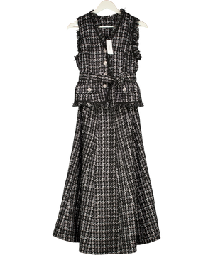 Karen Millen Black Boucle Tailored Sleeveless Full Skirted Midi Dress UK 8
