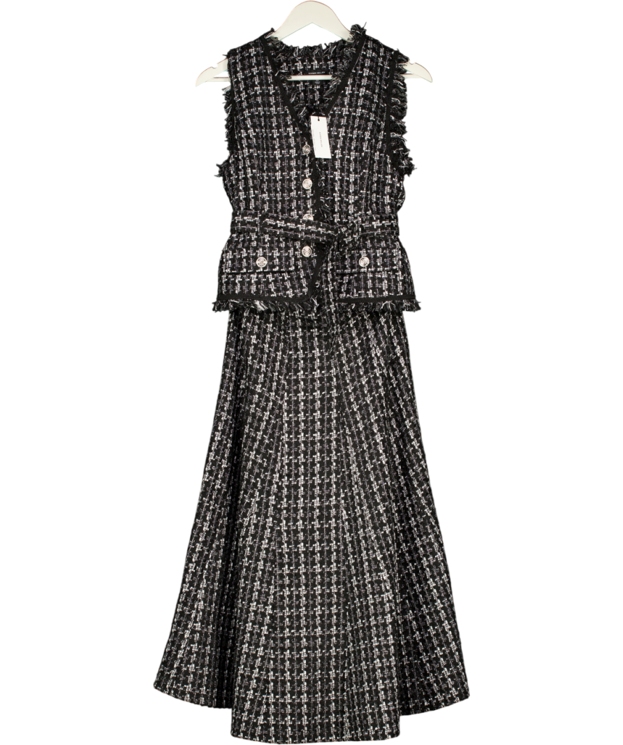 Karen Millen Black Boucle Tailored Sleeveless Full Skirted Midi Dress UK 8