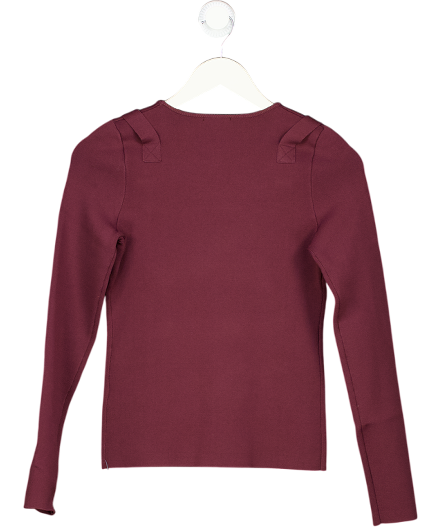 Karen Millen Red Burgundy Buckle Trim Long Sleeve Knitted Top UK XS
