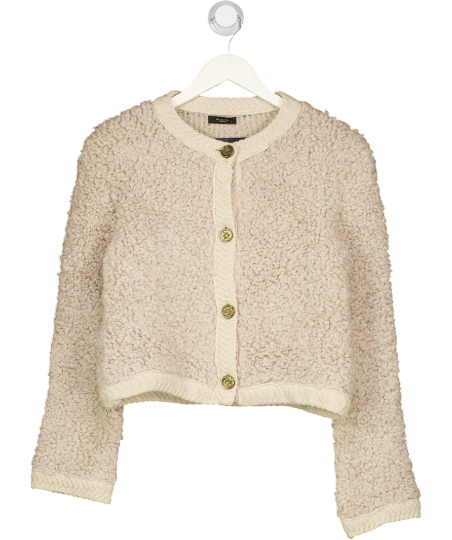 MASSIMO DUTTI Beige Boucle Knit Cardigan With Buttons UK XS