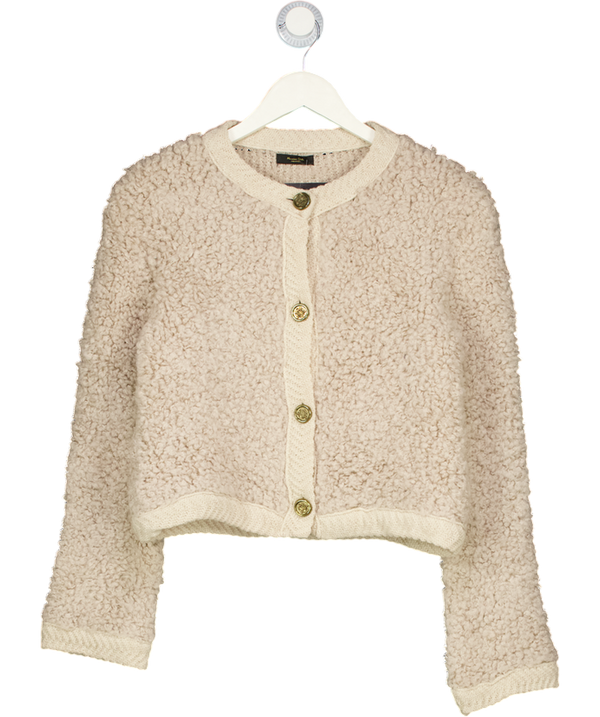 MASSIMO DUTTI Beige Boucle Knit Cardigan With Buttons UK XS