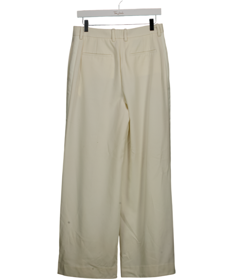 REISS Cream Leanna Petite Wool Blend Wide Leg Tux Trousers UK 10